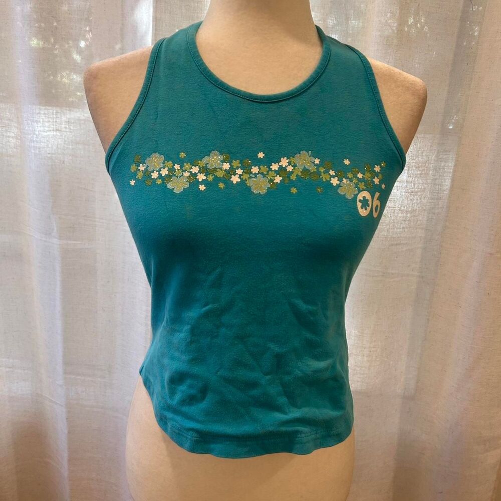 Y2k 06 Teal halter high neck tank top